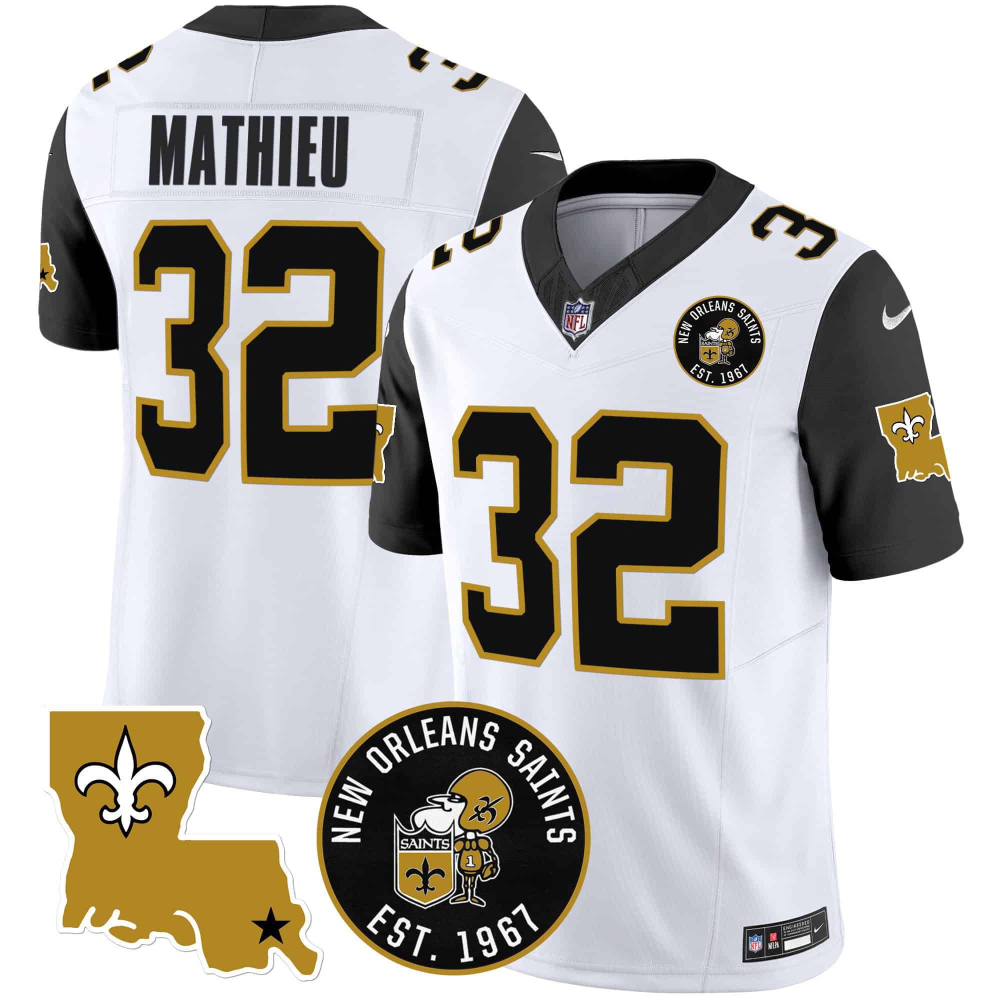 Men New Orleans Saints #32 Mathieu White 2024 Nike 1967 Patch Vapor Limited NFL Jersey style 2